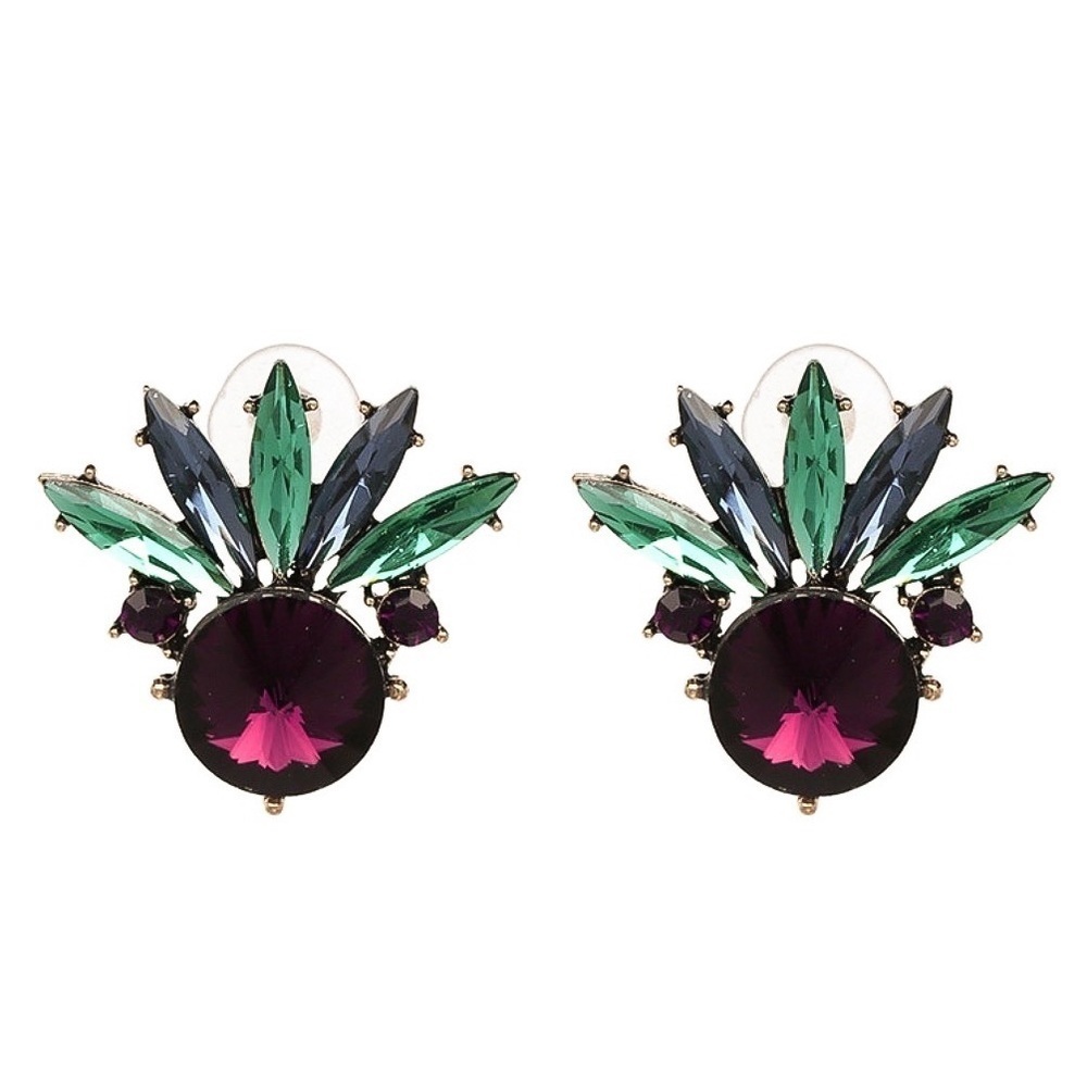 Any 3/$25! Burgundy/Green/Blue Crystal Statement Stud Earrings - Picture 2 of 7